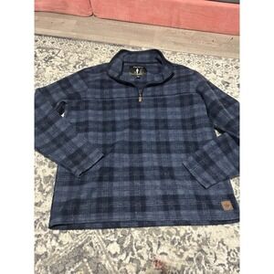 John Wayne Sweater Mens L Large Blue Plaid 1/4 Zip‎ Pullover Mock Neck Fleece